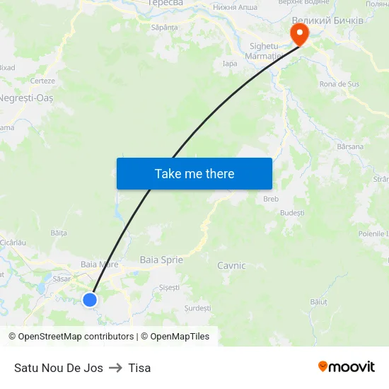 Satu Nou De Jos to Tisa map