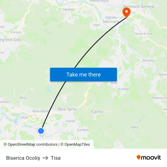 Biserica Ocoliș to Tisa map