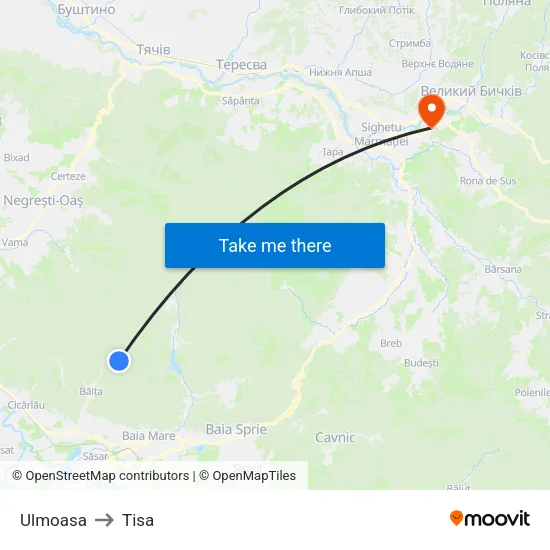 Ulmoasa to Tisa map