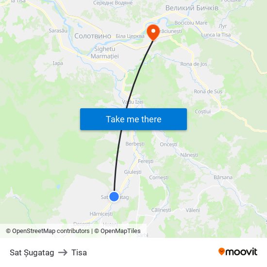 Sat Șugatag to Tisa map