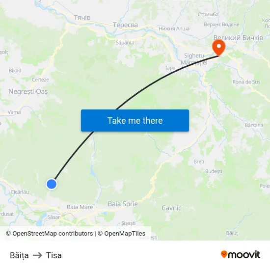 Băița to Tisa map