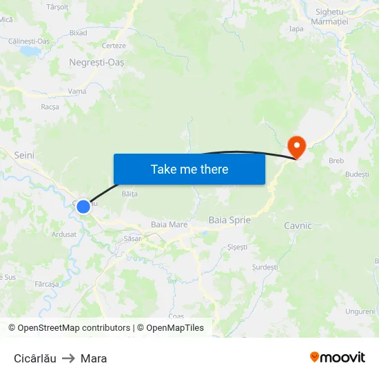 Cicârlău to Mara map