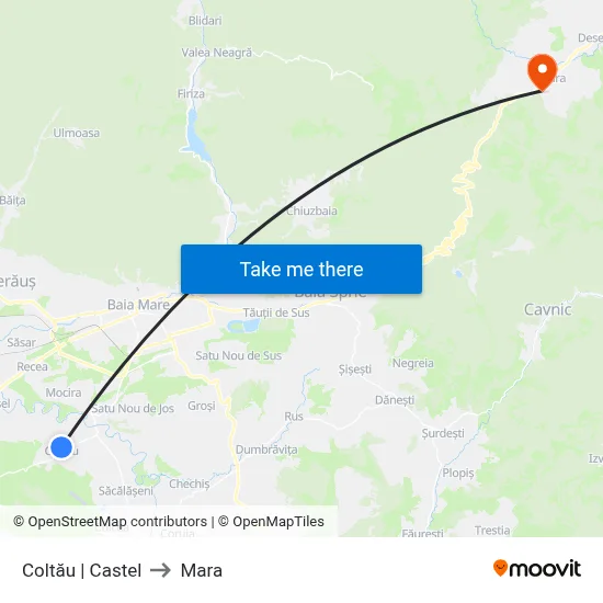 Coltău | Castel to Mara map