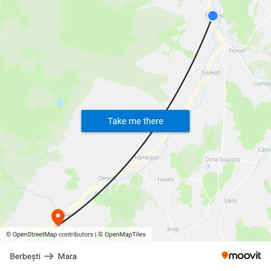 Berbești to Mara map