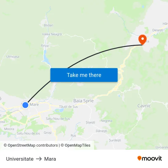 Universitate to Mara map