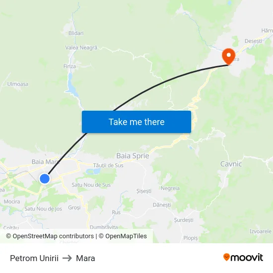 Petrom Unirii to Mara map