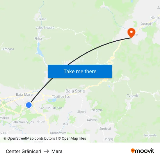 Center Grăniceri to Mara map