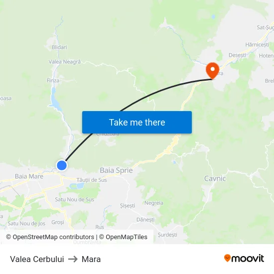 Valea Cerbului to Mara map