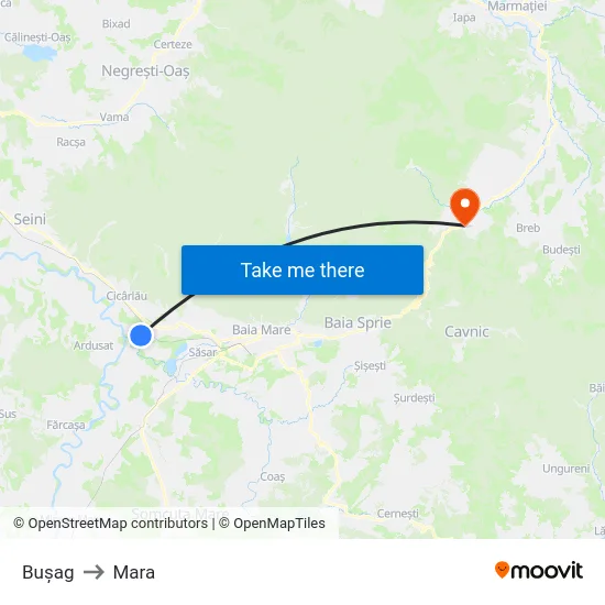Bușag to Mara map