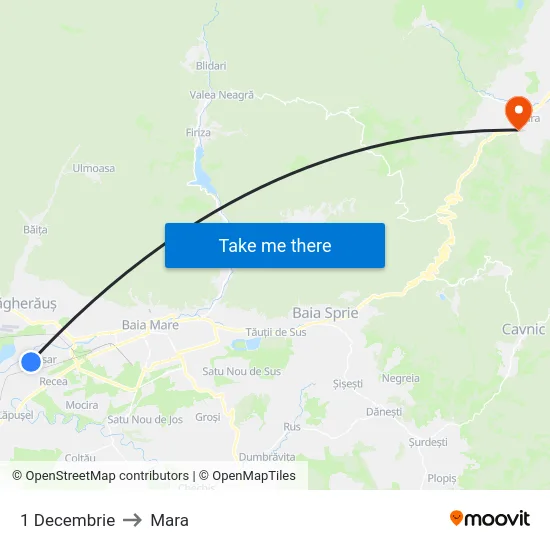 1 Decembrie to Mara map