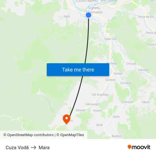Cuza Vodă to Mara map