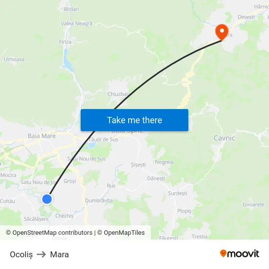 Ocoliș to Mara map