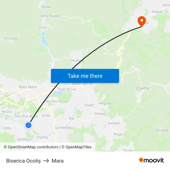 Biserica Ocoliș to Mara map