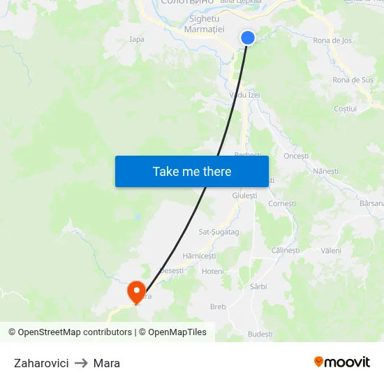Zaharovici to Mara map