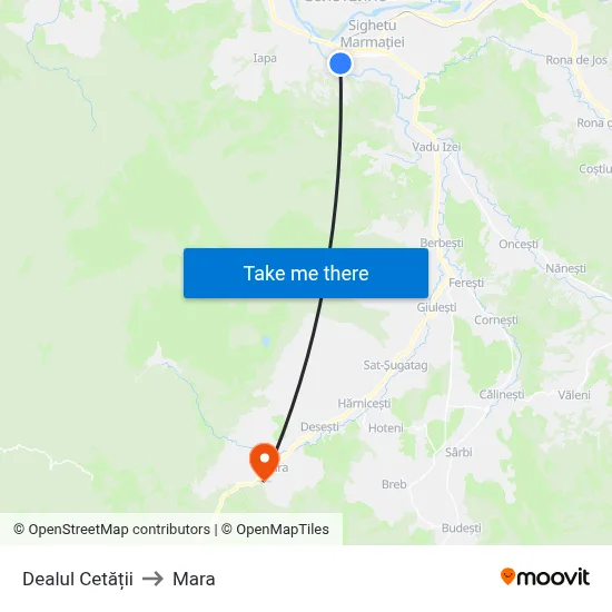 Dealul Cetății to Mara map