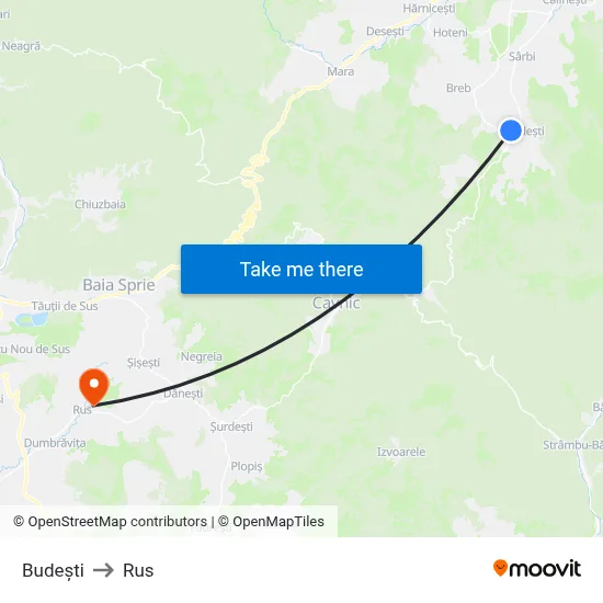 Budești to Rus map