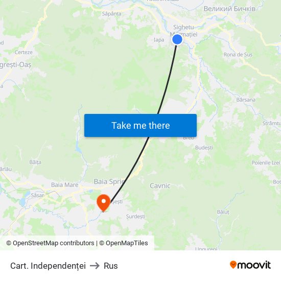 Cart. Independenței to Rus map