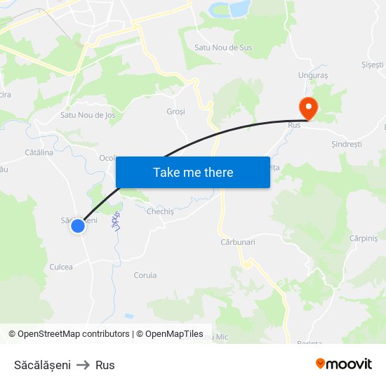 Săcălășeni to Rus map