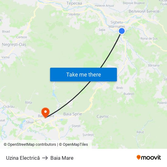 Uzina Electrică to Baia Mare map