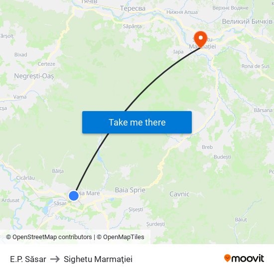 E.P. Săsar to Sighetu Marmaţiei map