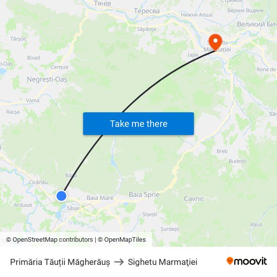 Primăria Tăuții Măgherăuș to Sighetu Marmaţiei map