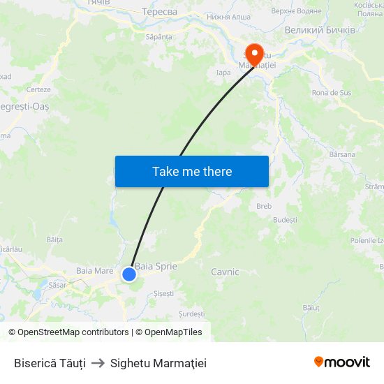 Biserică Tăuți to Sighetu Marmaţiei map