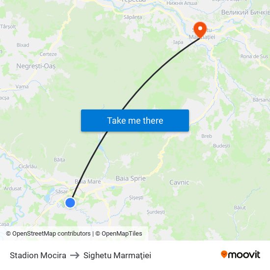 Stadion Mocira to Sighetu Marmaţiei map