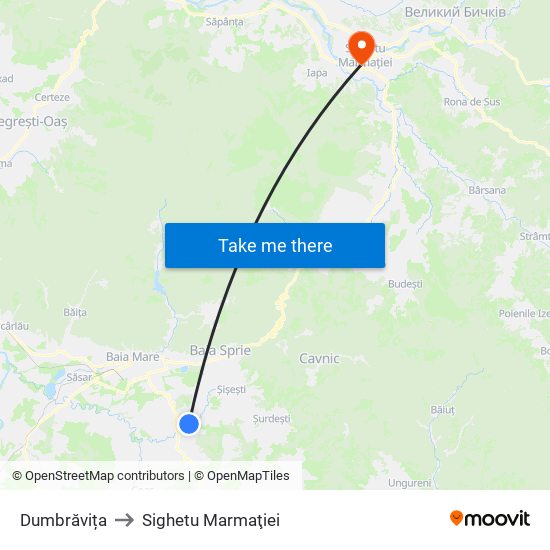 Dumbrăvița to Sighetu Marmaţiei map