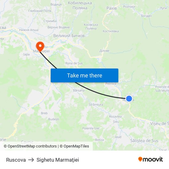 Ruscova to Sighetu Marmaţiei map