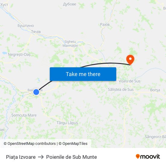 Piața Izvoare to Poienile de Sub Munte map