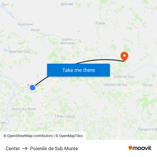 Center to Poienile de Sub Munte map