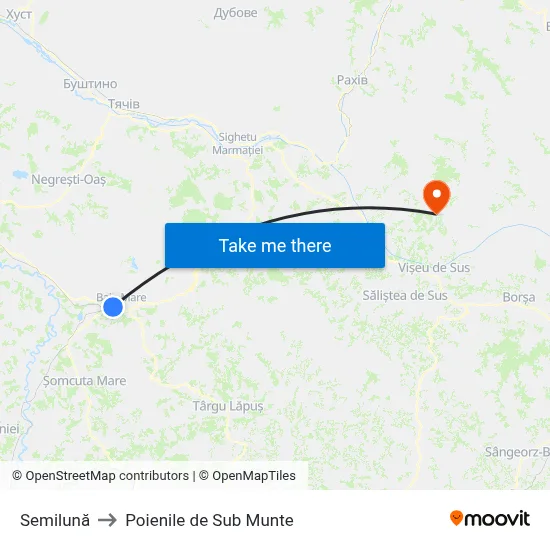 Semilună to Poienile de Sub Munte map