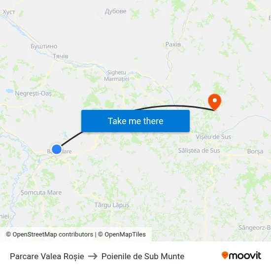 Parcare Valea Roșie to Poienile de Sub Munte map