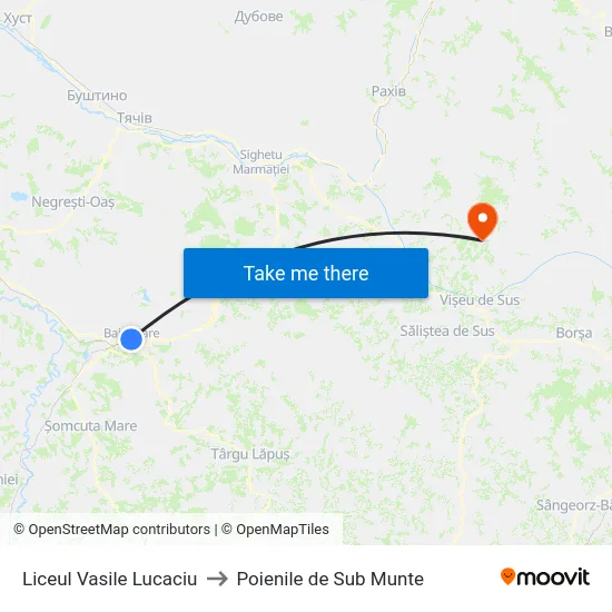 Liceul Vasile Lucaciu to Poienile de Sub Munte map