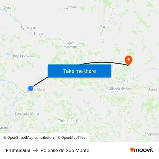 Frumușaua to Poienile de Sub Munte map