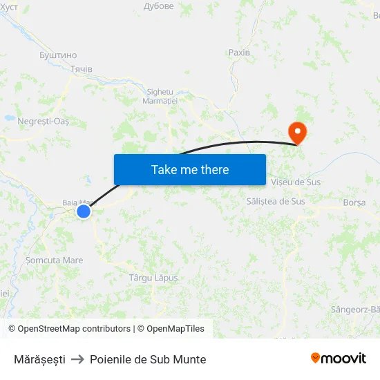 Mărășești to Poienile de Sub Munte map