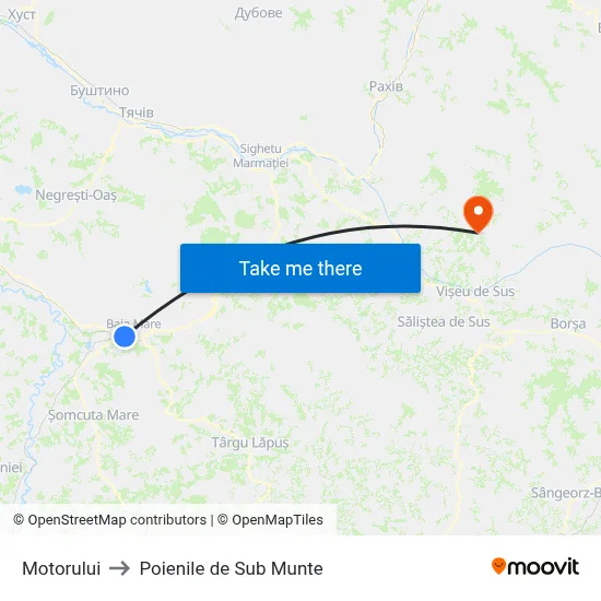 Motorului to Poienile de Sub Munte map