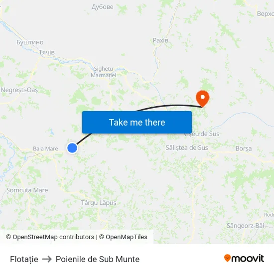 Flotație to Poienile de Sub Munte map