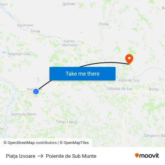 Piața Izvoare to Poienile de Sub Munte map