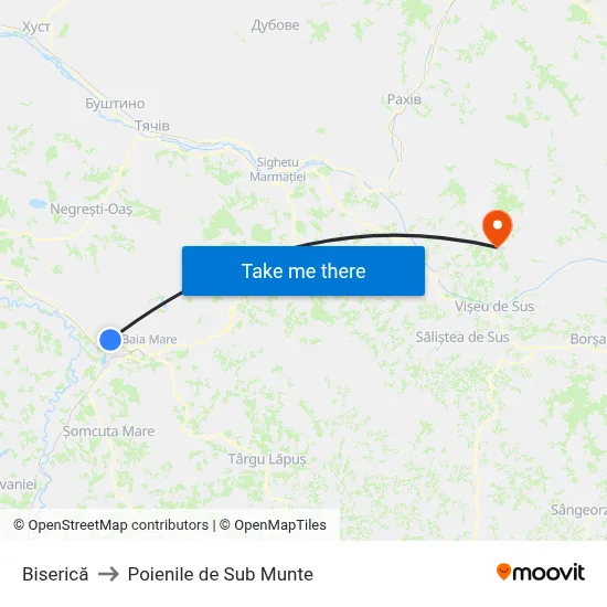 Biserică to Poienile de Sub Munte map