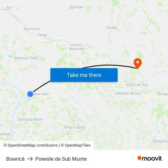 Biserică to Poienile de Sub Munte map