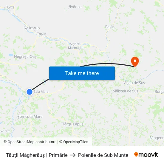 Tăuții Măgherăuș | Primărie to Poienile de Sub Munte map