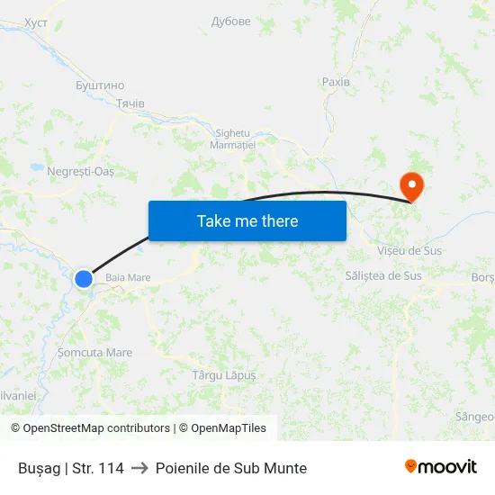Bușag | Str. 114 to Poienile de Sub Munte map