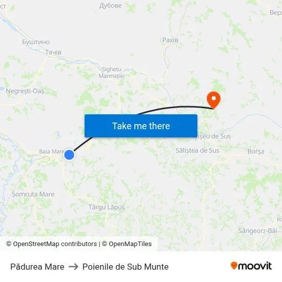 Pădurea Mare to Poienile de Sub Munte map