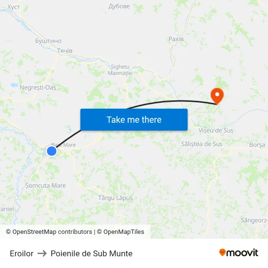 Eroilor to Poienile de Sub Munte map