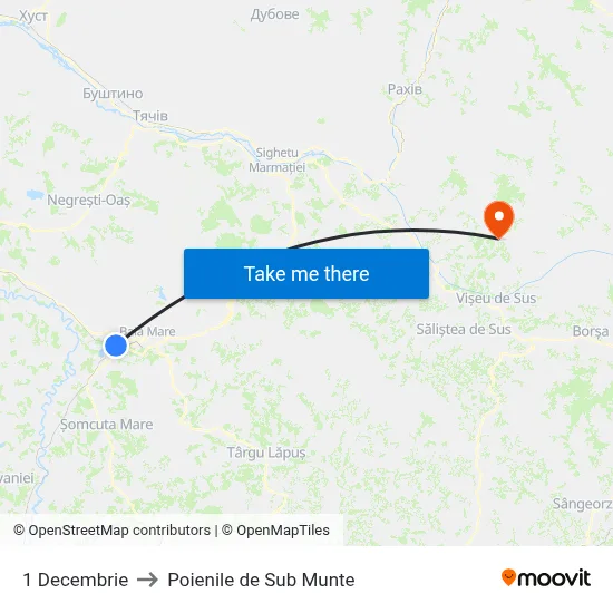 1 Decembrie to Poienile de Sub Munte map