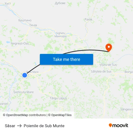 Săsar to Poienile de Sub Munte map