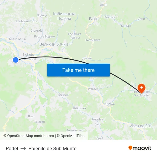 Podeț to Poienile de Sub Munte map