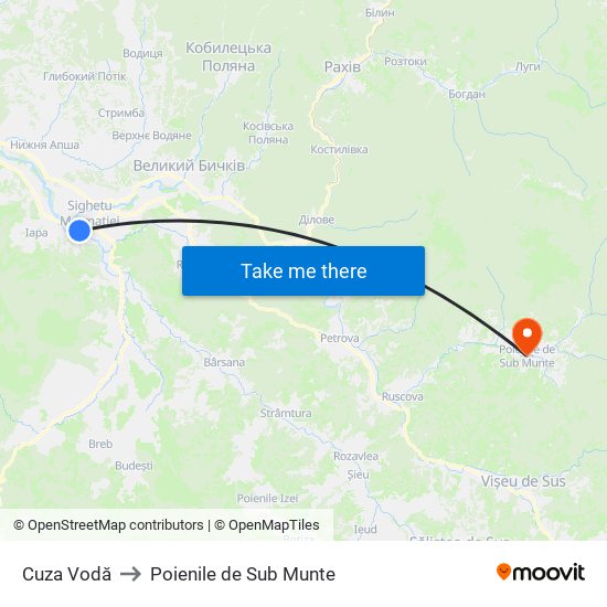 Cuza Vodă to Poienile de Sub Munte map