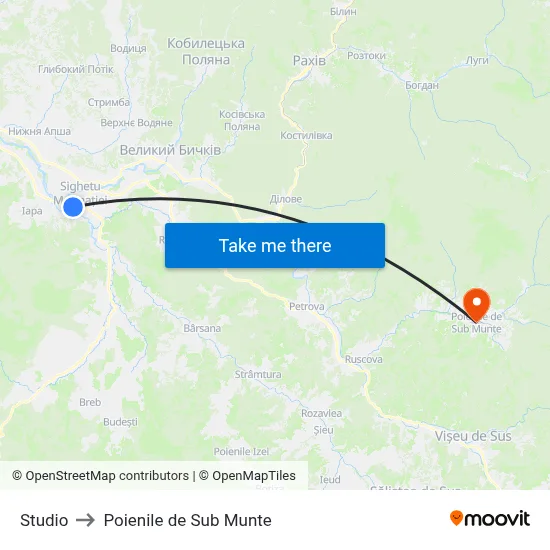 Studio to Poienile de Sub Munte map